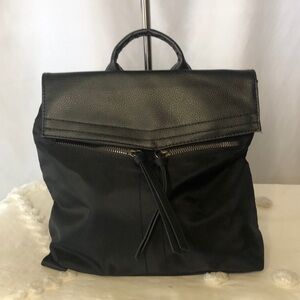 BOTKIER small black nylon pebbled faux leather back pack.